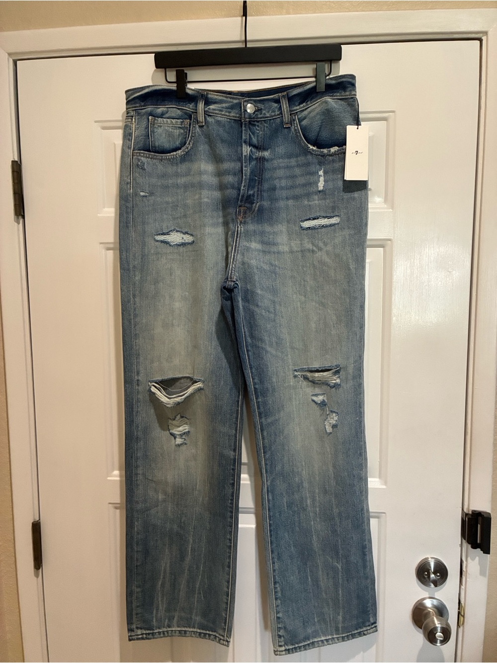 7 For All Mankind Light Blue Distressed easy Straight Jeans